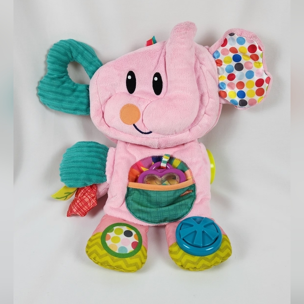 Playskool Fold ‘n Go Elephant Stuffed Animal Tummy Time Pink Baby Child Plush